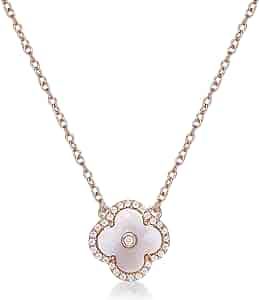 Mother of Pearl Cubic Zirconia Flower Pendant Necklace for Women in Pink Sterling Silver 16-18 In... | Amazon (US)