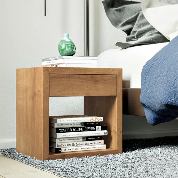 Traskwood 15.35'' Tall 1 - Drawer Solid Wood Nightstand in Natural | Wayfair North America