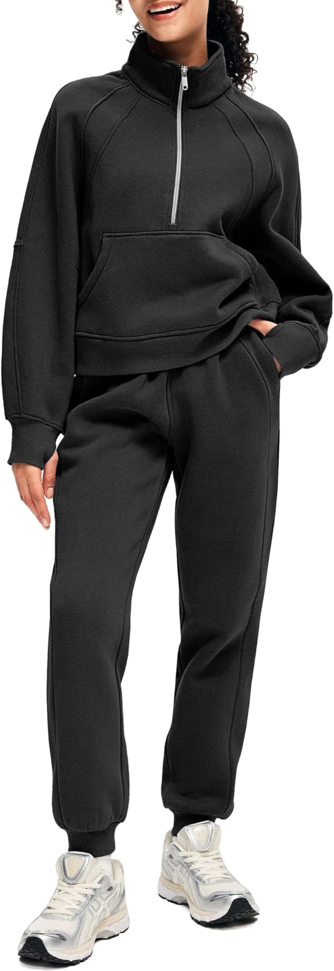 SANTINY Womens Sweatsuits 2 Piece Set Fleece Half Zip Sweatshirt Joggers Set Winter Warm Matching... | Amazon (US)