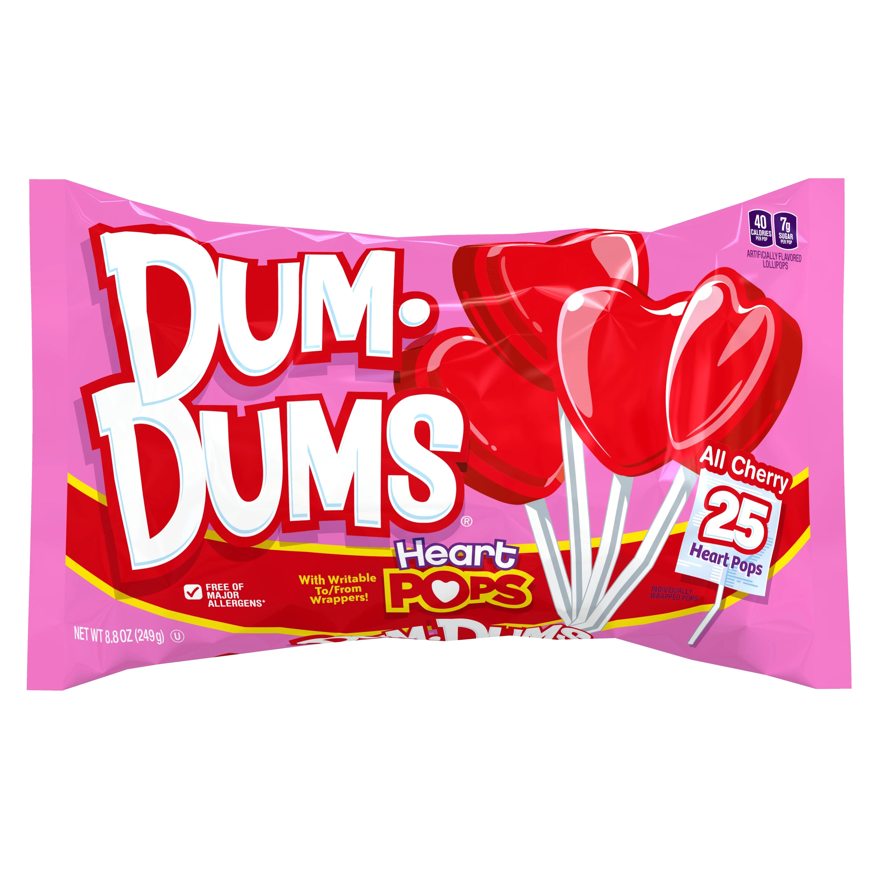 Dum Dums Heart Pops Cherry Valentine Lollipops, 8.8oz 25 Count Lay Down Bag | Walmart (US)