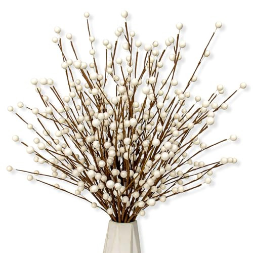 MG MagicGarden 24 PCS White Berry Picks 17 Inch Tall Christmas Berry Stems Christmas Tree Branches with White Berries for Xmas Tree Winter Holiday Vase Filler Centerpiece Flower Arrangement | Amazon (US)