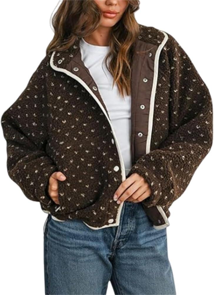 Thopavenoir Womens Fleece Fuzzy Jacket Polka Dot Long Sleeve Winter Fluffy Coats Button Down Sher... | Amazon (US)