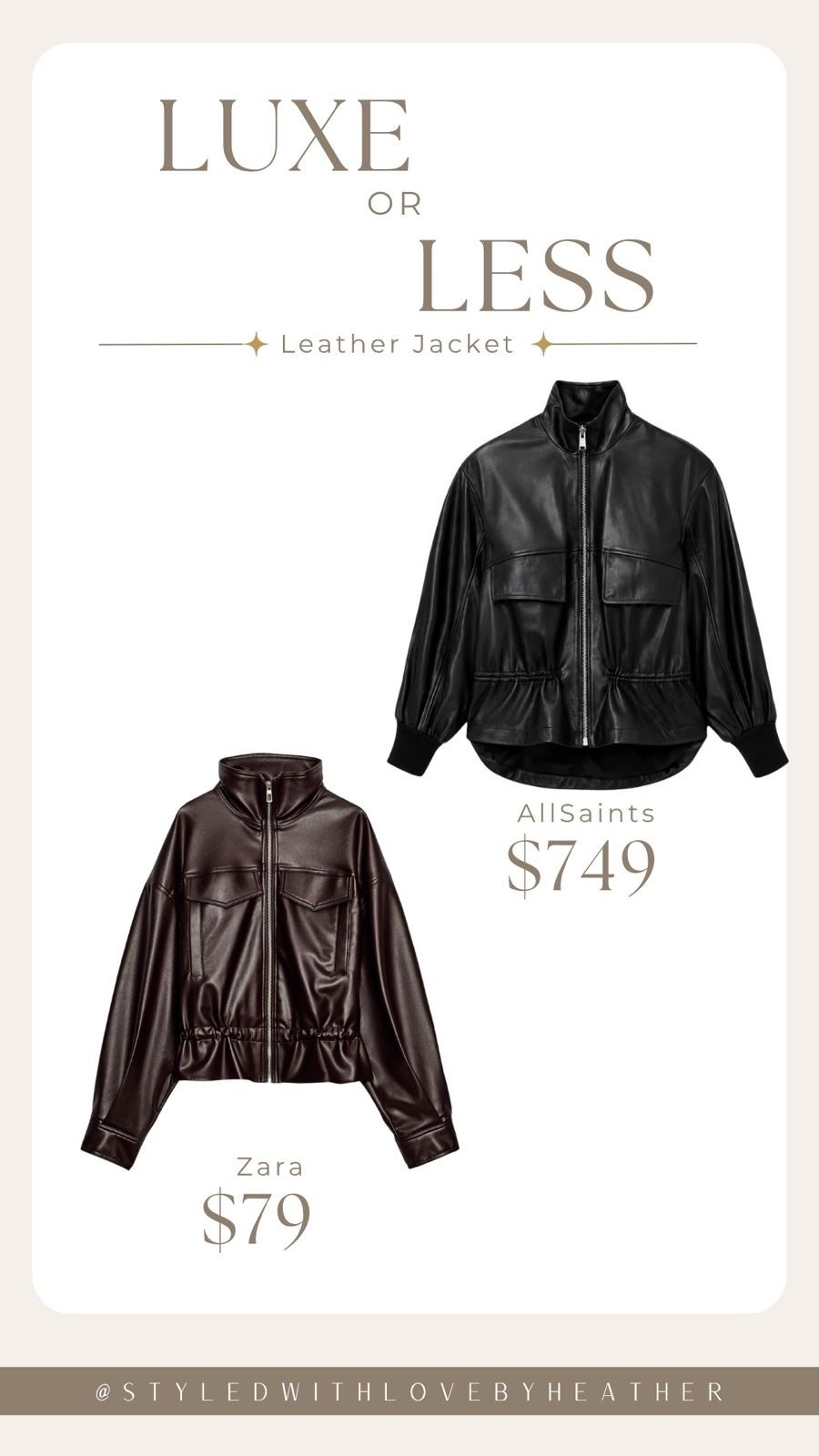 The leather jacket look I’ll be wearing ALL fall. 🖤 Same effortlessly cool vibe, two completely different price points — and the affordable find is SO good. 

 #LTKStyleTip #LTKFinds #LeatherJacket
