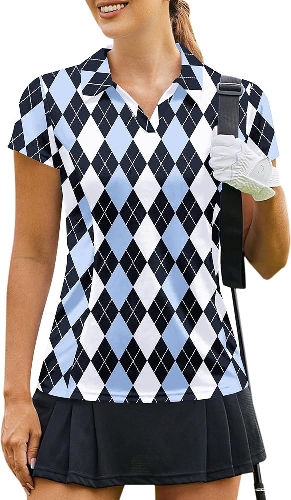 PINSPARK Womens Golf Shirt Short Sleeve Polo Shirts Quick Dry Tennis Tops V-Neck with Collar Pick... | Amazon (US)