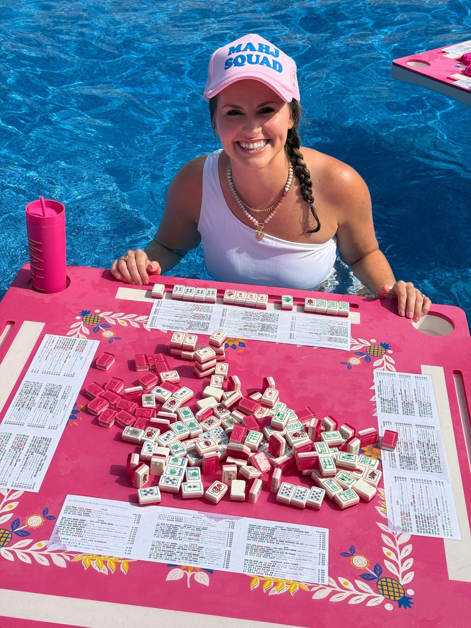 Loving pool mahjong!! Such a fun birthday party today with my mom friends! They even gave us this “mahj squad” hat and mahjong tumbler for all the bird bams! 

Wore a white swimsuit and colorful sarong with my new favorite multi color beaded necklace from Amazon.

#LTKdayinmylife #LTKSeasonal #LTKTravel