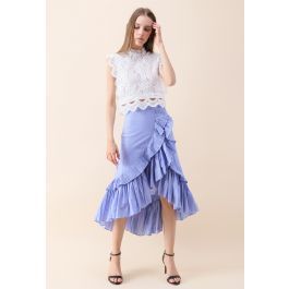 Applause of Ruffle Tiered Frill Hem Skirt in Blue Stripes | Chicwish