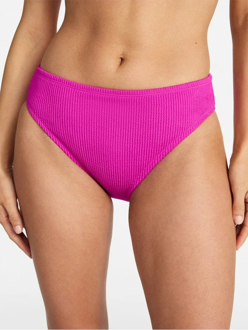 Time and Tru Women's and Women's Plus Crinkle Mid Rise High Leg Cheeky Bikini Bottoms | Walmart (US)
