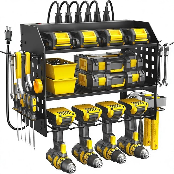 Power Tool Organizer with Charging Station 6 Outlets, 3-Layer Heavy Duty Wall Mount Drill Storage... | Amazon (US)
