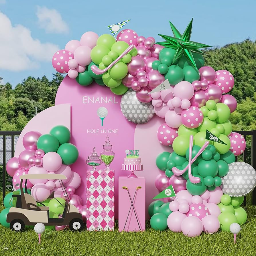 Hole in One Balloon Garland Arch Kit - 153pcs Pink Green With Star Golf Clubs and Foil Balloons f... | Amazon (US)