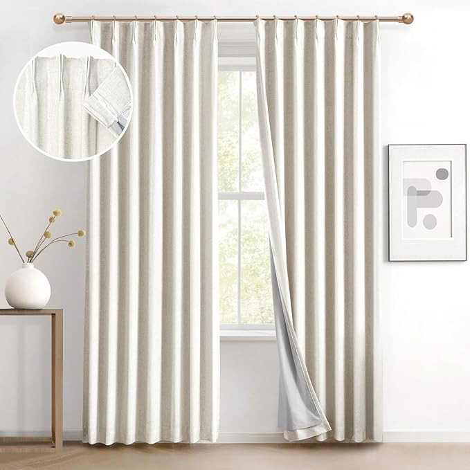 2 Pages Pinch Pleated Blackout Curtains 84 inch Long - Thick Linen Blend Black Out Curtains for B... | Amazon (US)