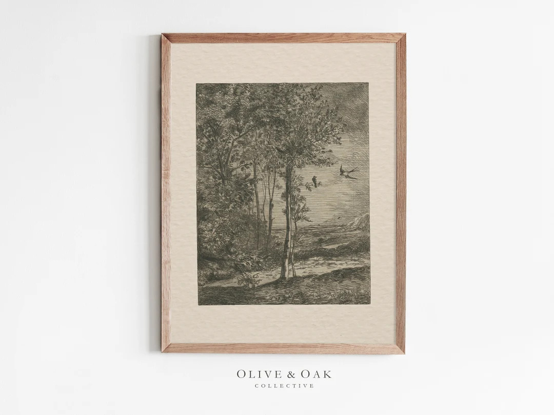 Vintage Tree Sketch PRINTABLE / Forest Landscape Drawing / Neutral Minimalist Digital Print / 223... | Etsy (US)