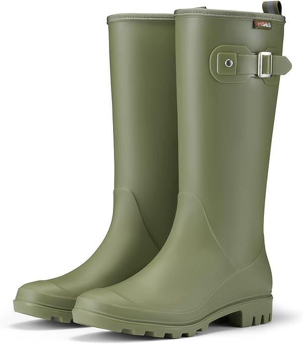 HISEA Women Rain Boots Slim Calf Fashion Waterproof PVC Rubber Boot Tall Rainboots Matte Surface ... | Amazon (US)