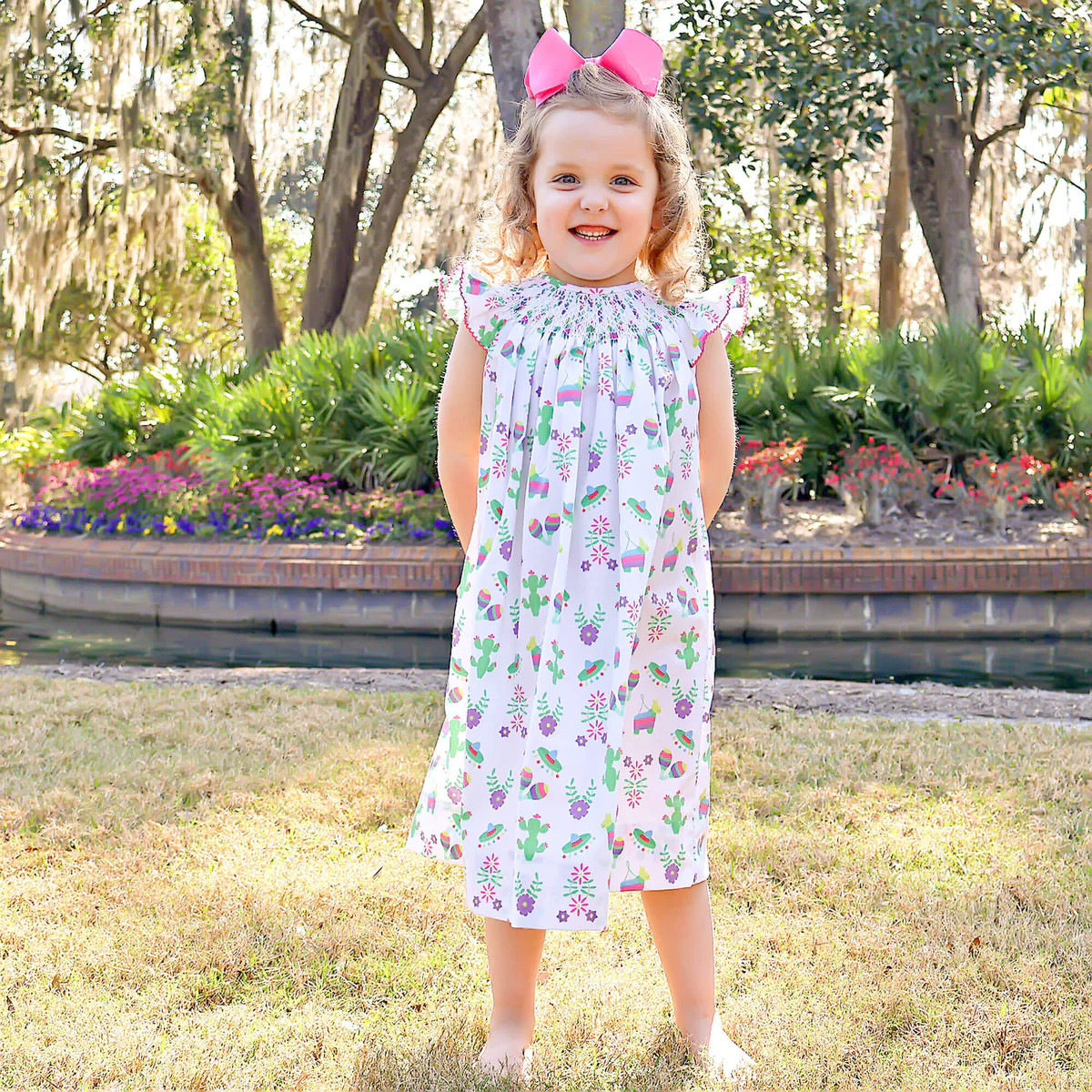 Fiesta Time Print Smocked Angel Sleeve Dress | Classic Whimsy