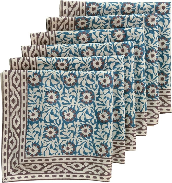 Handblock Print Patterned Cotton Cloth Napkins Set of 6, Washable, Reusable Napkins for Cocktail ... | Amazon (US)