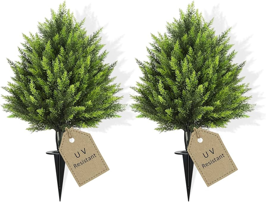 HMASYO 30" Artificial Cedar Topiary Ball Trees with Ground Spike, Set of 2 UV Resistant Artificia... | Amazon (US)