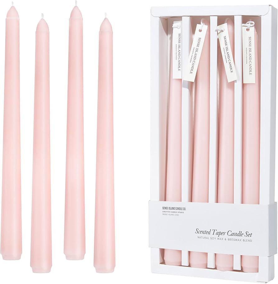Pink Taper Candles 10'' Baby Pink Blush Candle Sticks Set of 4 | Rose Scented Natural Soy Wax Can... | Amazon (US)