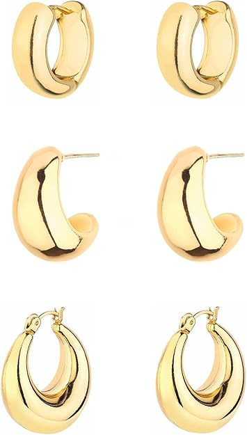 Gold Chunky Hoop Earrings Set for Women, 14K Gold Plated Twisted Huggie Hoop Earring Hypoallergen... | Amazon (US)