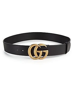 Gucci Women's Leather Belt with Double G Buckle - Black - Size 75CM (Size 2) | Saks Fifth Avenue