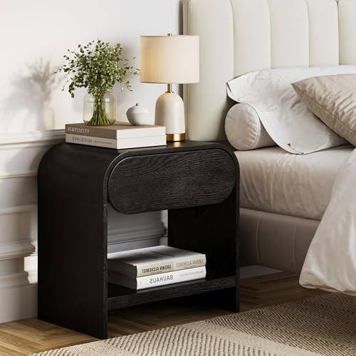 Nathan James Iris Mid-Century Modern Nightstand with Drawer, End Table with Storage for Bedroom or Living Room with Rounded Silhouette, Black Oak | Amazon (US)