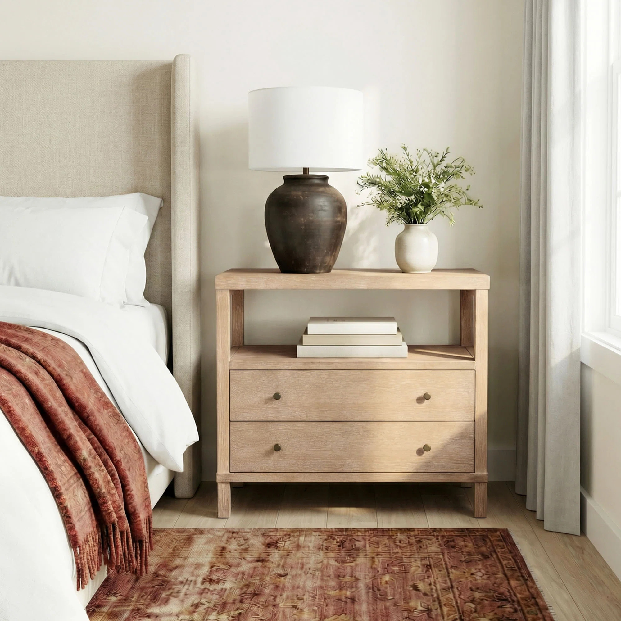 2-Drawer Wood Nightstand, Natural | Wayfair North America