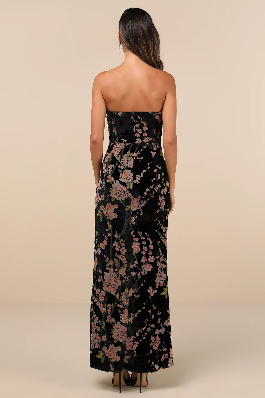 Luxurious Allure Black Burnout Velvet Strapless Maxi Dress | Lulus