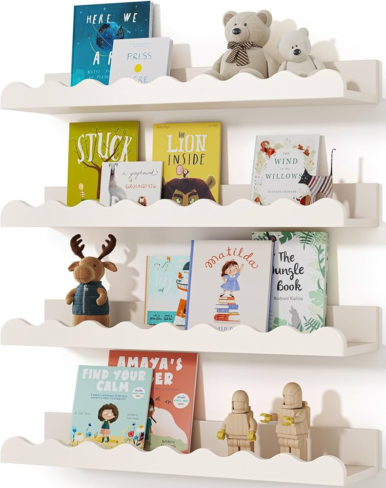 Kids' Bookshelf Set of 4 - White Floating Nursery Book Shelves, Picture Ledge Shelf for Wall Deco... | Amazon (US)