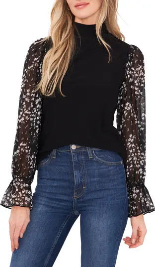 Mock Neck Contrast Sleeve Blouse | Nordstrom