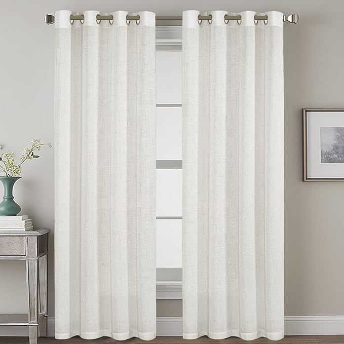 Elegant Natural Linen Blended Energy Efficient Light Filtering Curtains/Nickel Grommet Window Tre... | Amazon (US)
