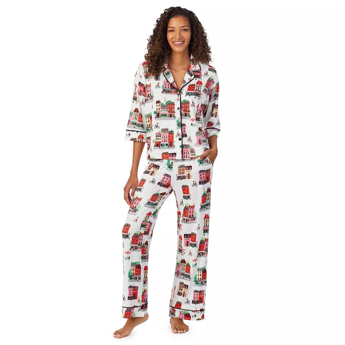 Women's Beauty Sleep Social Billie 3/4-Sleeve Notch Collar Top & Pajama Pants Sleep Set | Kohl's