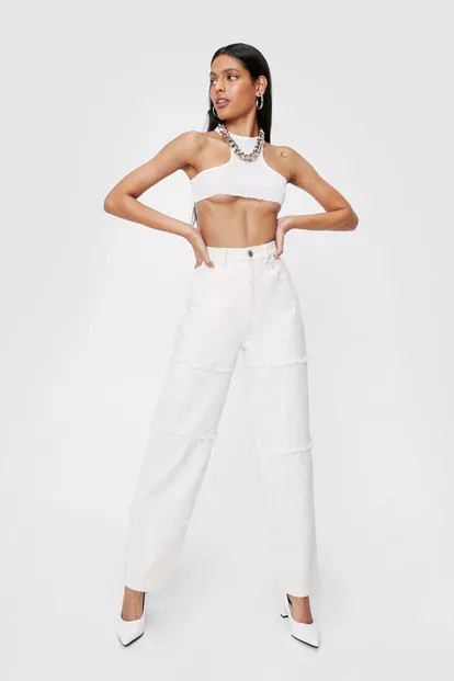 High Waisted Frayed Detail Boyfriend Jeans | Nasty Gal (US)