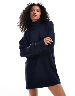 ASOS DESIGN roll neck mini dress in navy | ASOS (Global)