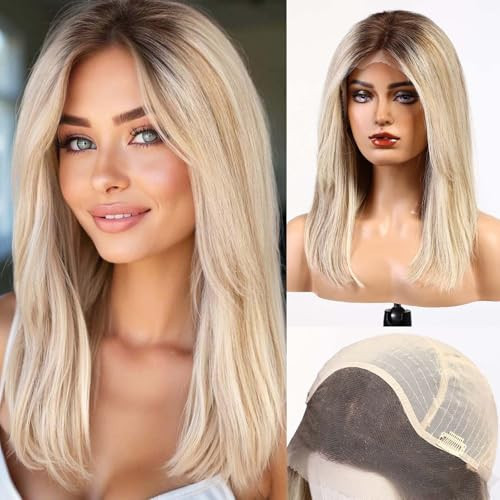 starluck Wigs Human Hair Lace Front Wigs Human Hair for Women Mixed Blonde Pelucas De Mujer Pelo Humano 16 Inch Straight Realistic and Natural Daily Wear | Amazon (US)