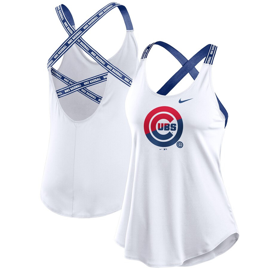 Chicago Cubs Nike Women's Primary Angle Elastika Performance Racerback Tank Top - White | Fanatics