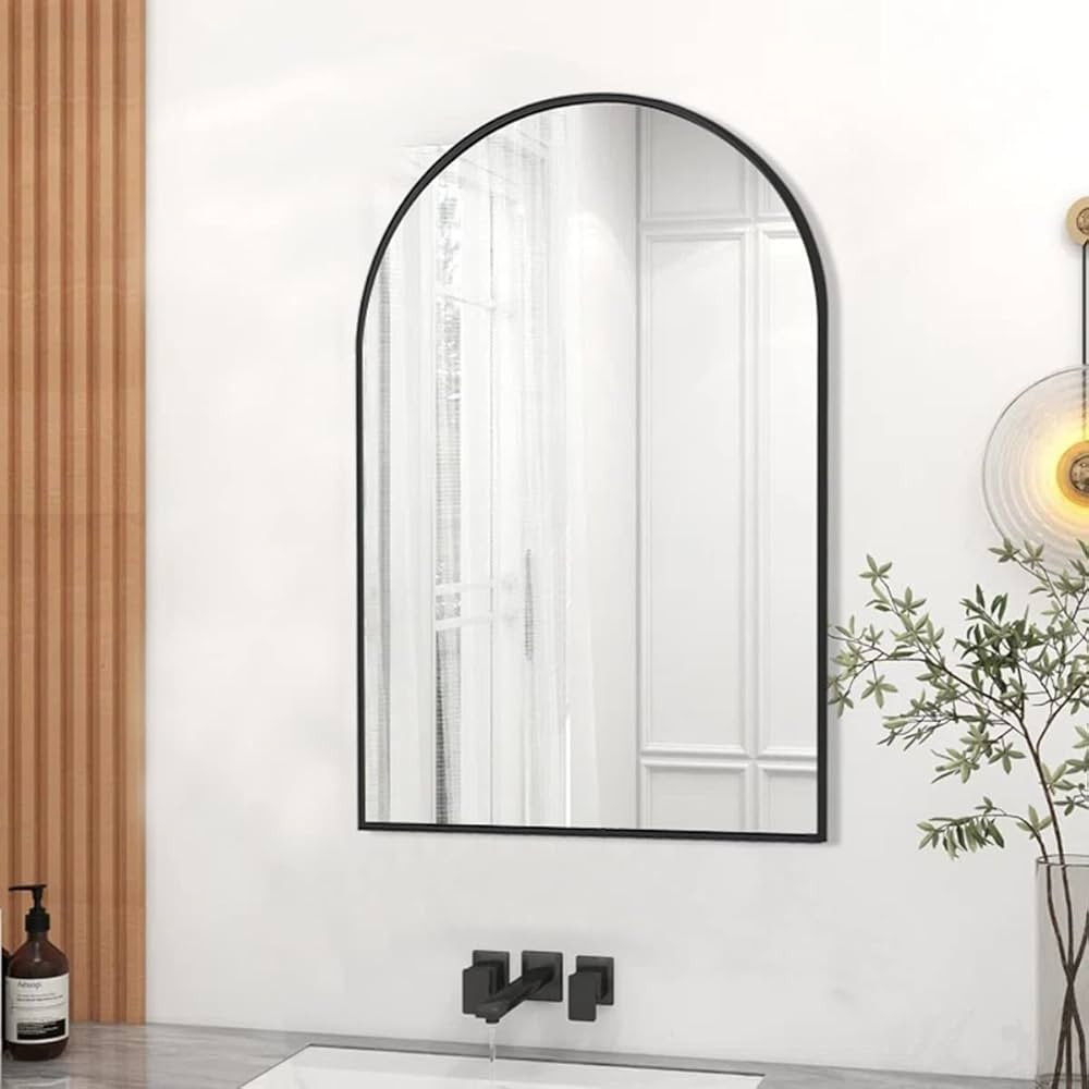 Wall Mounted Mirror, 24"x36" Arched Wall Bathroom Mirror, Black Vanity Wall Mirror with Metal Fra... | Amazon (US)