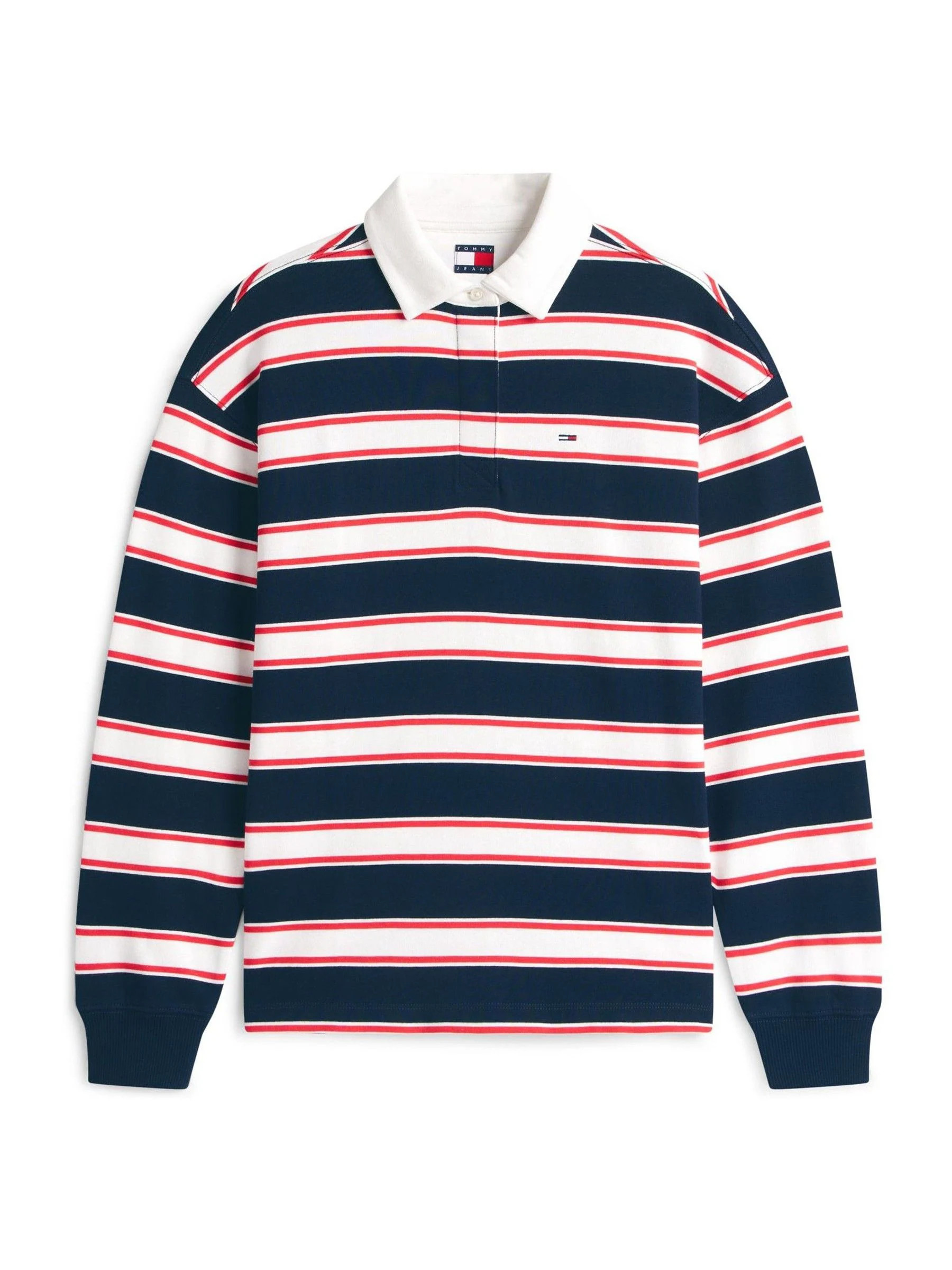 Tommy Jeans Tommy Jeans Blue Stripe Relaxed Terry Rugby Shirt | Next US