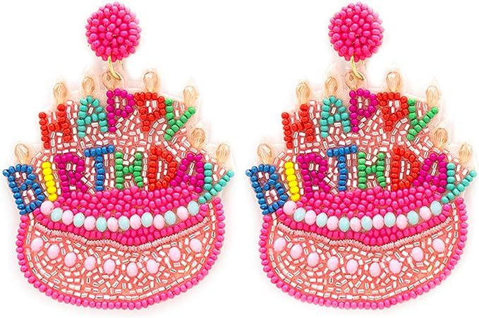Amazon.com: Miracle Collection Beaded Birthday cake Birthday Queen Happy Birthday Earrings for Ce... | Amazon (US)