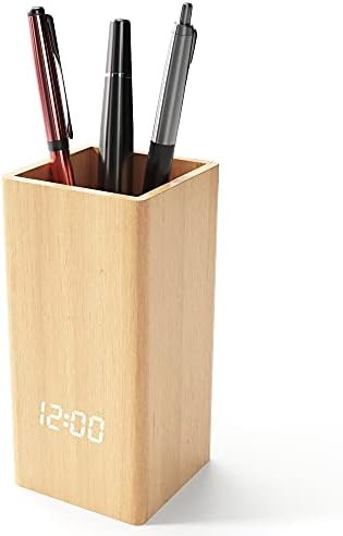 KINGU Digital Pen Holder - Wooden Desk Clock Pencil Holder - Office Digital Clock Pen Holder - Mu... | Amazon (US)