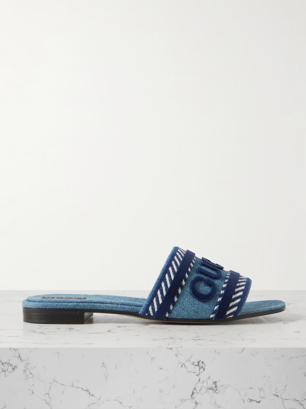 Gucci - Jane Velvet-trimmed Embroidered Denim Slides - Blue | NET-A-PORTER (US)