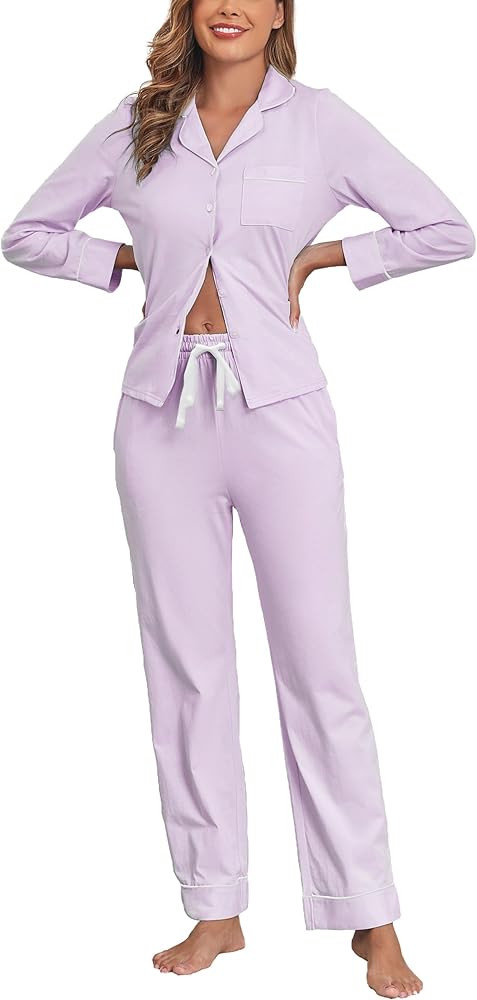 Veseacky 100% Cotton Pajamas for Women Set Long Sleeve Button Down Sleepwear Soft Pjs Lounge Sets... | Amazon (US)