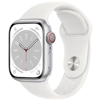 Rogers Apple Watch Series 8 (GPS + Cellular) 41mm Silver Aluminum Case with White Sport Band - S/M - | Best Buy Canada