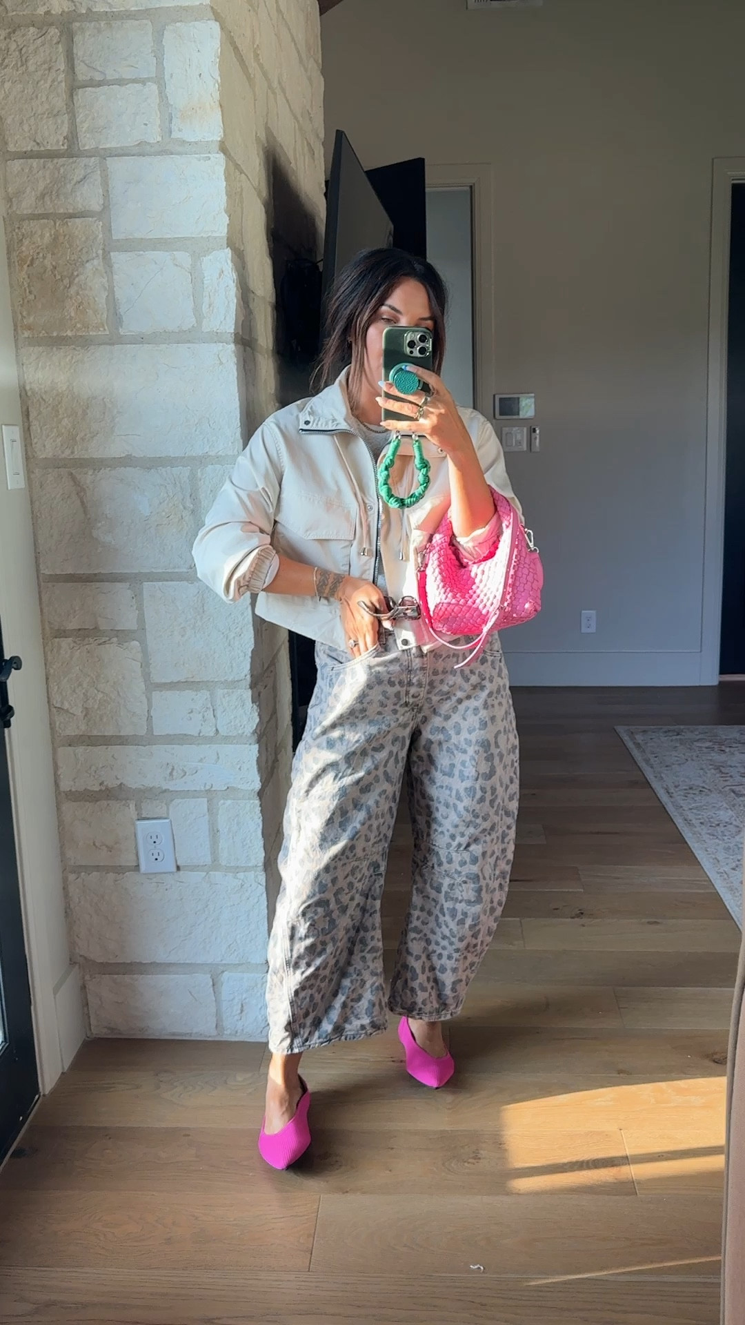 Pop of pink 🩷 today. 
Tank: XL (love these, built in bra)
Jacket is so good!
Leopard free people pants: true to size

Shoes true to size and so comfy!


#LTKootd #LTKMidsize #LTKdayinmylife

#LTKMidsize #LTKdayinmylife #LTKOver40