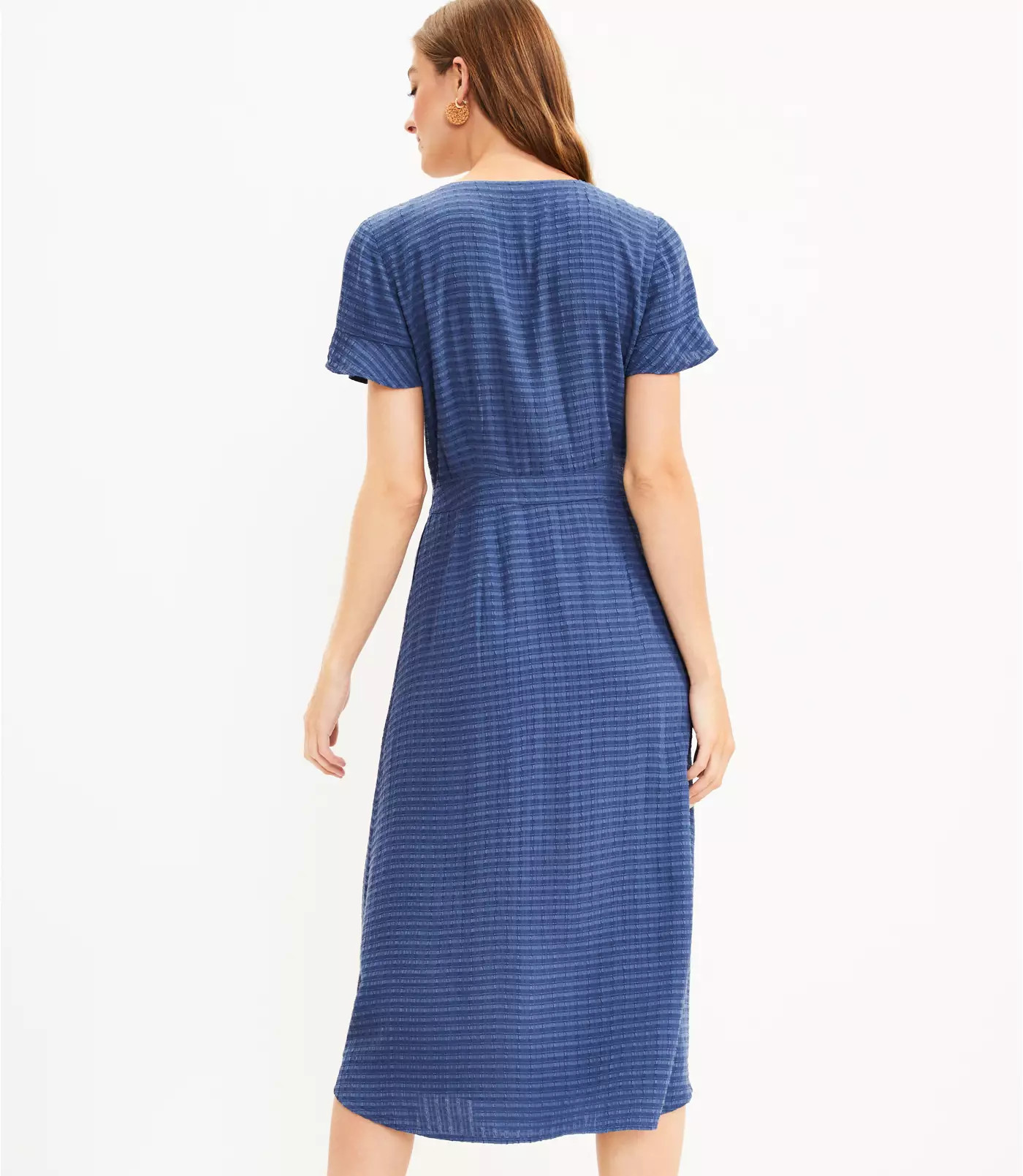 Textured Flutter Sleeve Midi Shirtdress | LOFT