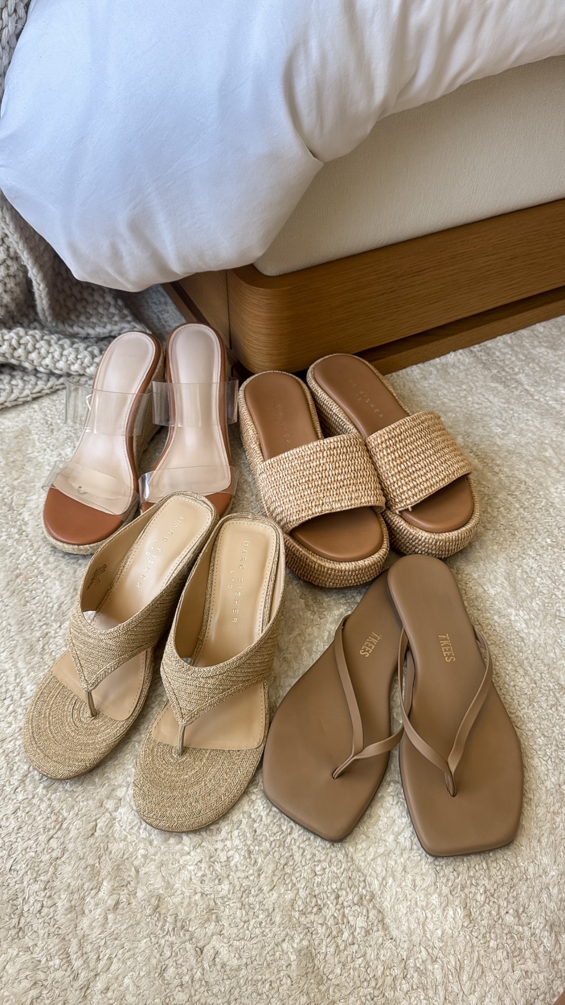 Summer sandals and wedges! 

TTS for the platform sandals and square toe flip flops 
side up half size for the wedges 