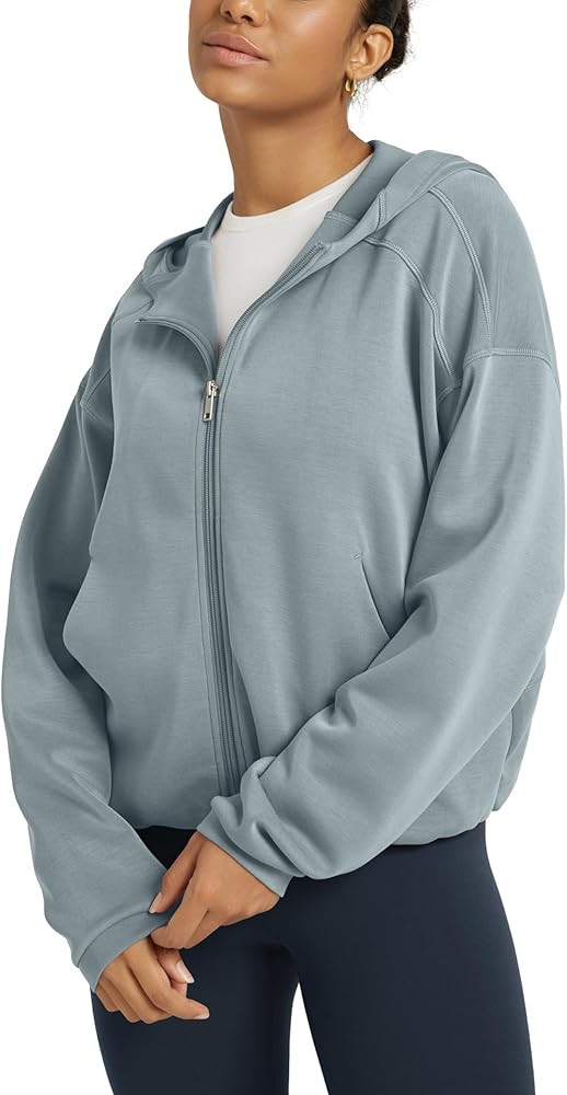 ODODOS Women's Modal Soft Full Zip Hoodie Gathered Hem Long Sleeve Casual Oufit Hooded Jacket wit... | Amazon (US)
