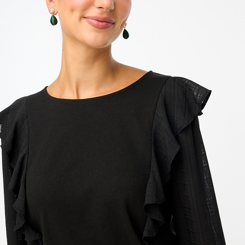 Ruffle-shoulder top with plaid jacquard sleeves | J.Crew Factory