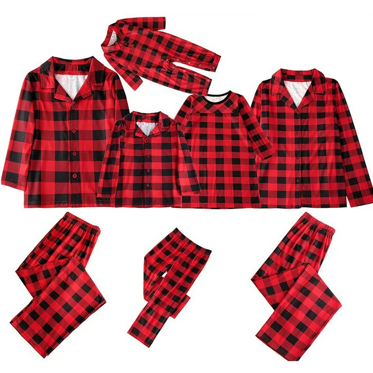 Red Plaid Family Christmas Pjs Matching Sets For Baby Adults and Kids Holiday Xmas Sleepwear Set ... | Walmart (US)