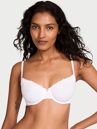 The T-shirt Cotton Shadow Stripe Unlined Demi Bra, White/ivory, 38B - Women's Bras - Victoria's Secret | Victoria's Secret (US / CA )