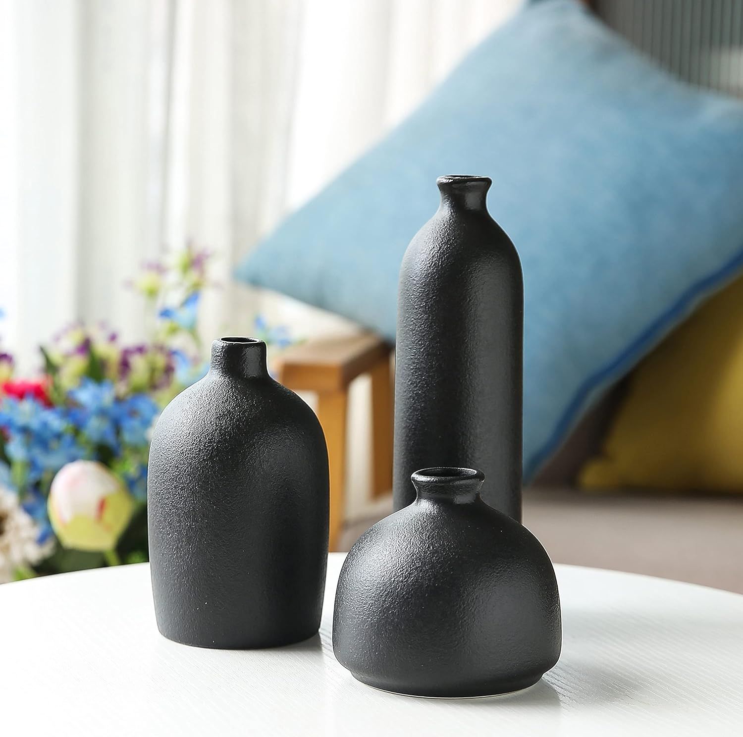 Amazon.com: Black Ceramic Vase Set of 3,Small Flower Vases for Home Rustic Decor,Modern Farmhouse... | Amazon (US)