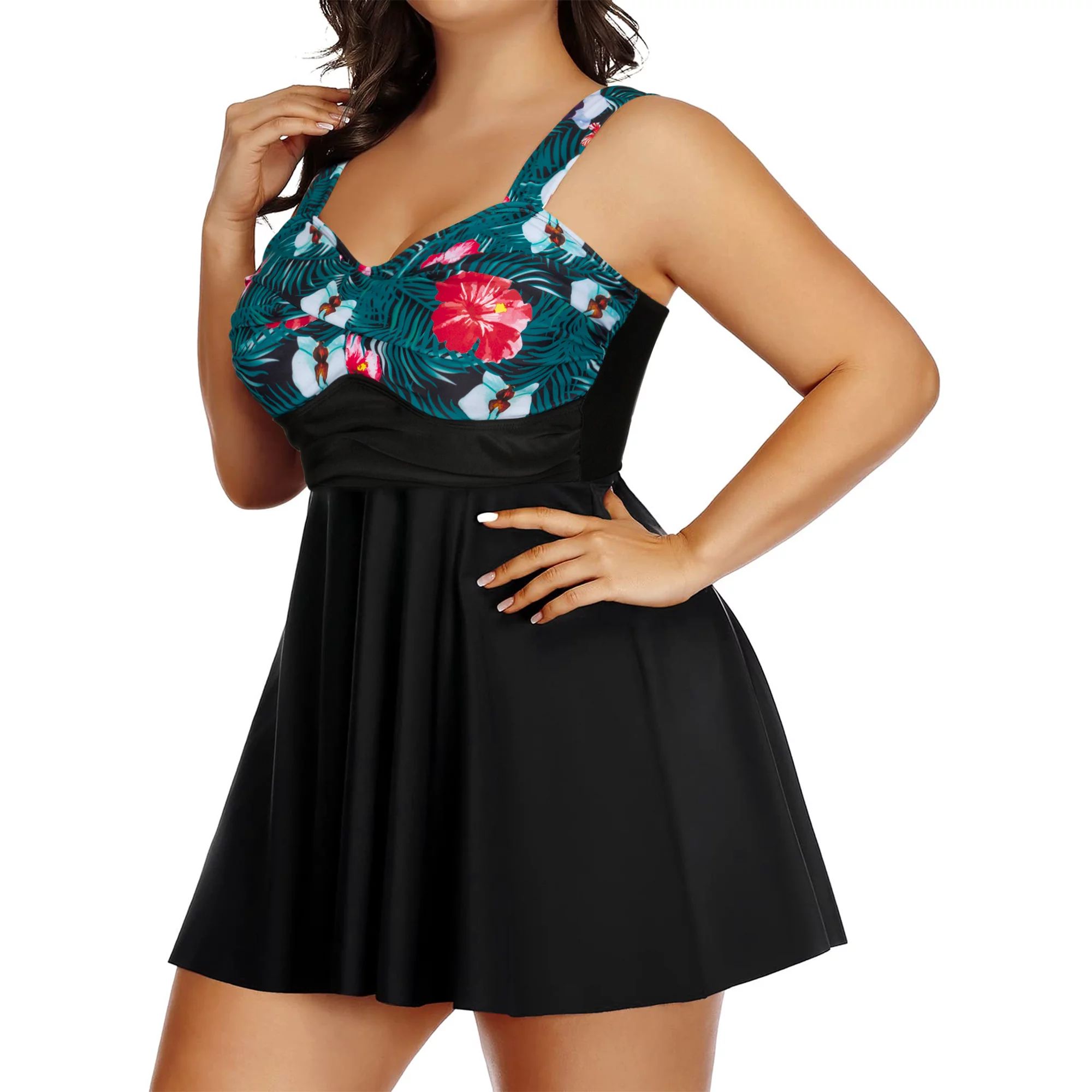 Plus Size Two Piece Swimsuits for Women Tankini Bathing Suits Flowy Swim Dress with Shorts | Walmart (US)
