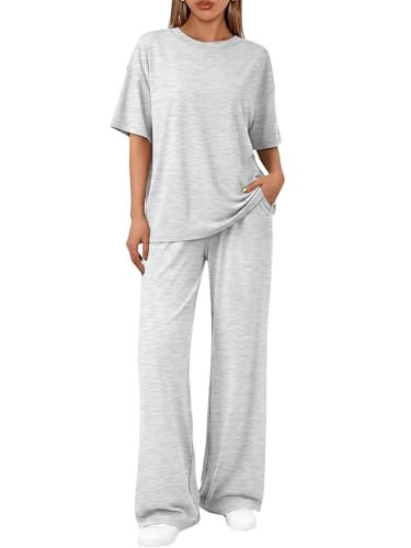 Trendy Queen Women 2 Piece Matching Summer Lounge Sets Clothing Spring Loose Fit Short Sleeve Oversized Shirts & Pants Loungewear 2026 Travel Airport Outfit Cruise Resort Beach Vacation Clothes | Amazon (US)